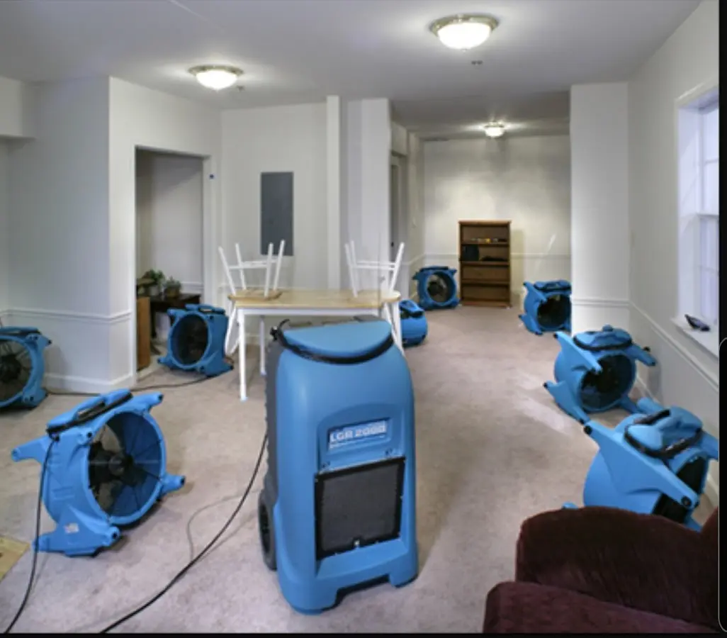 Air movers and dehumidifier setup for Water Damage Restoration in East Peoria